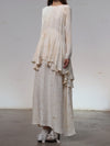 Mutedance 25 Autumn/Winter Flower Dye Silk Round Neck Layered Long Sleeve Dress MD-MD25FW84-nude